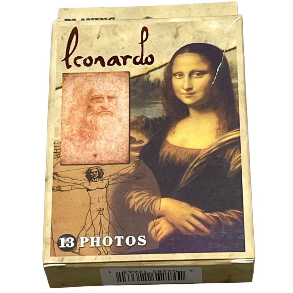 Impact playing cards Leonardo 13 photos interpretive text soy ink tan brown READ